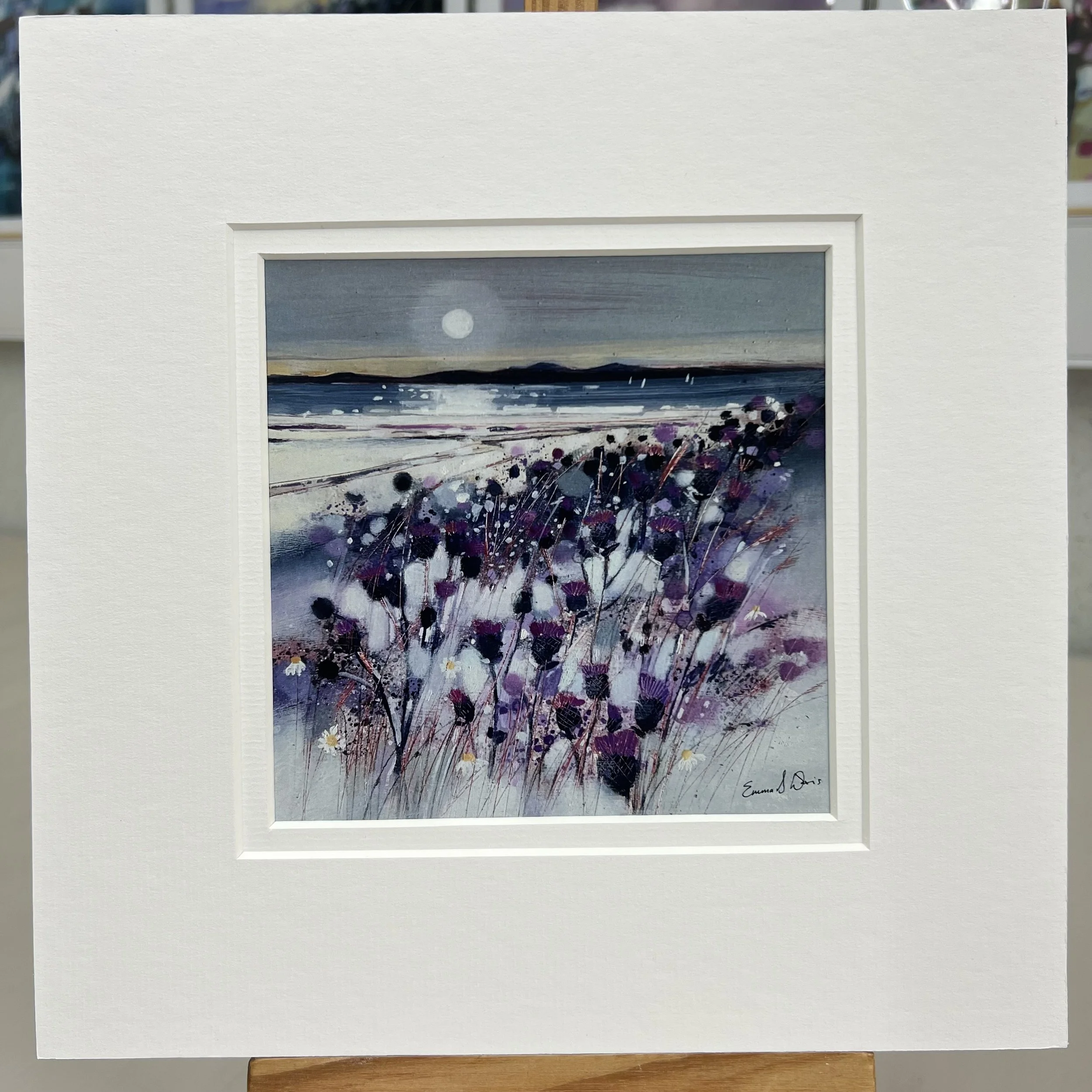 Greetings Card Arran Flower of Scotland Thistle by Scottish Landscape Artist Emma S Davis. Mounted option.
