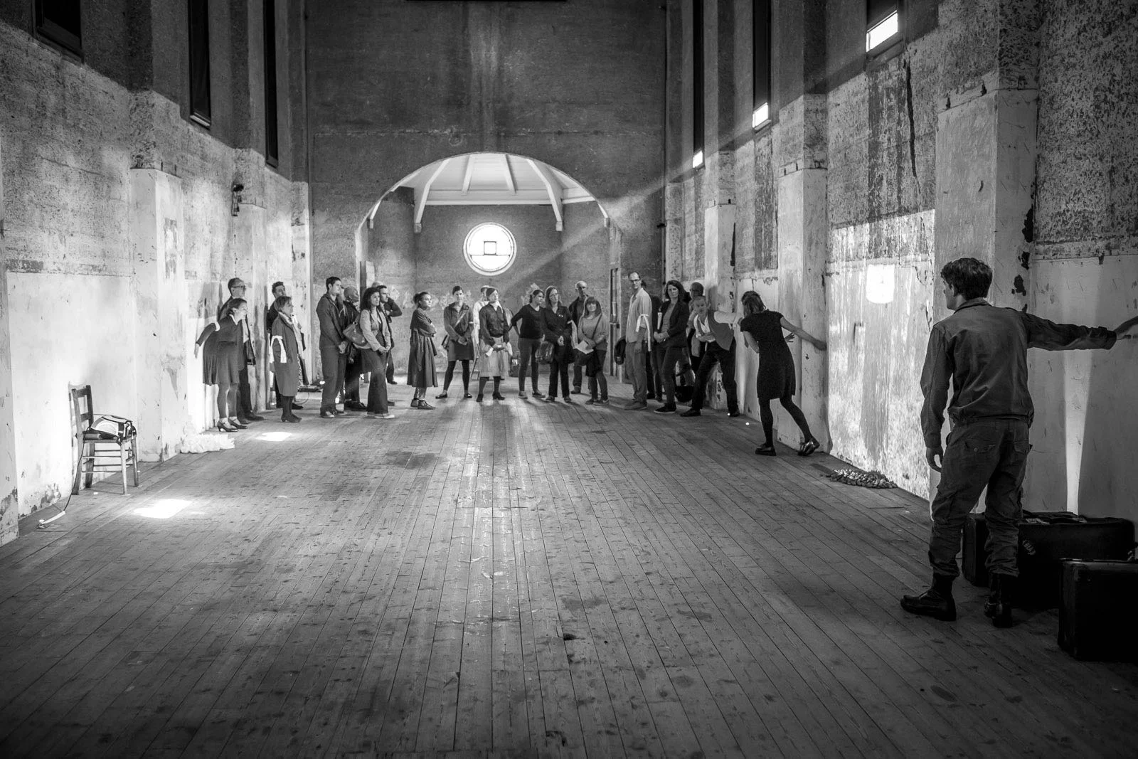 Peformers and audience members inside Dilston Grove