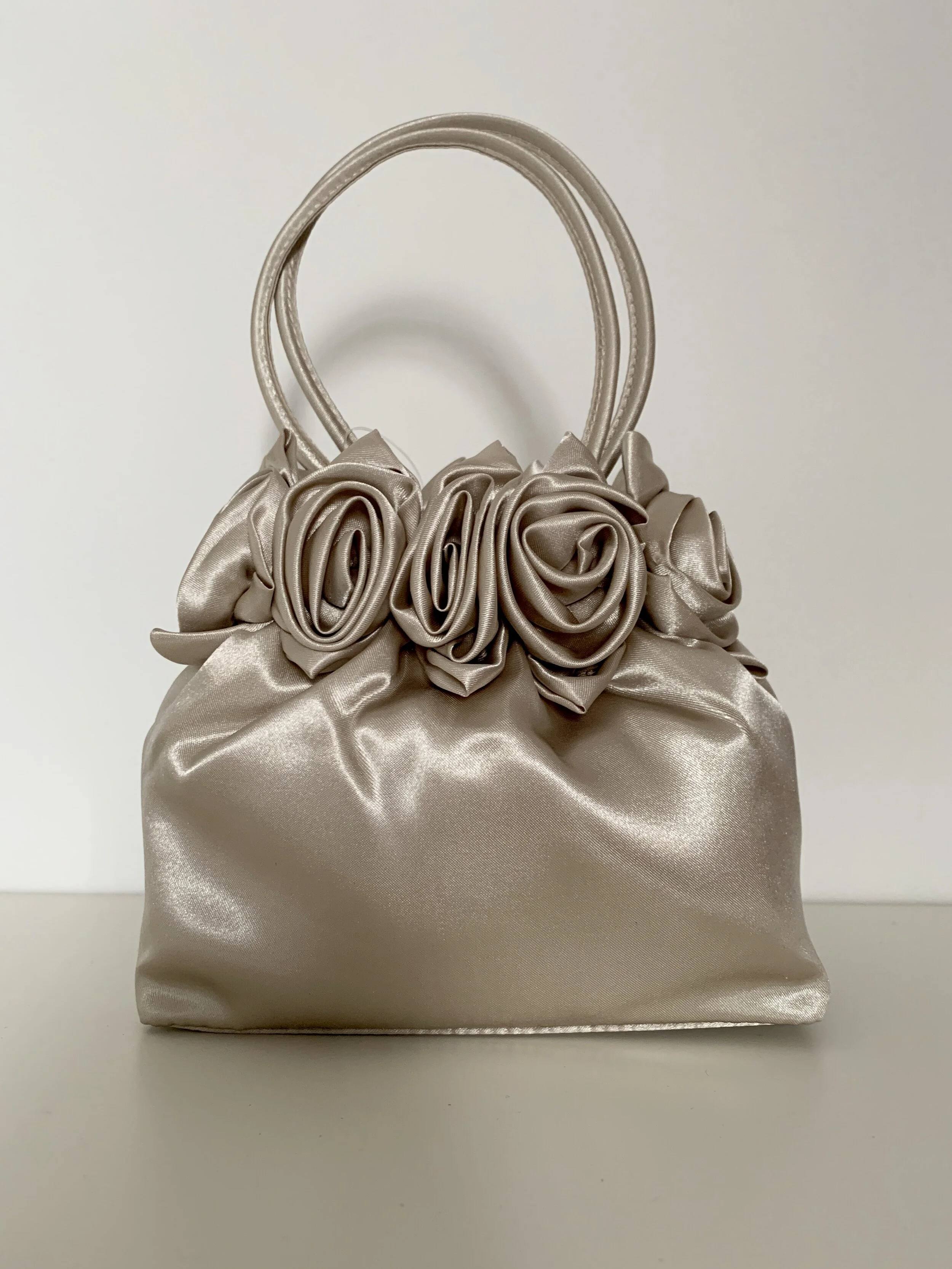 Champagne Evening Bag with floral appliqués