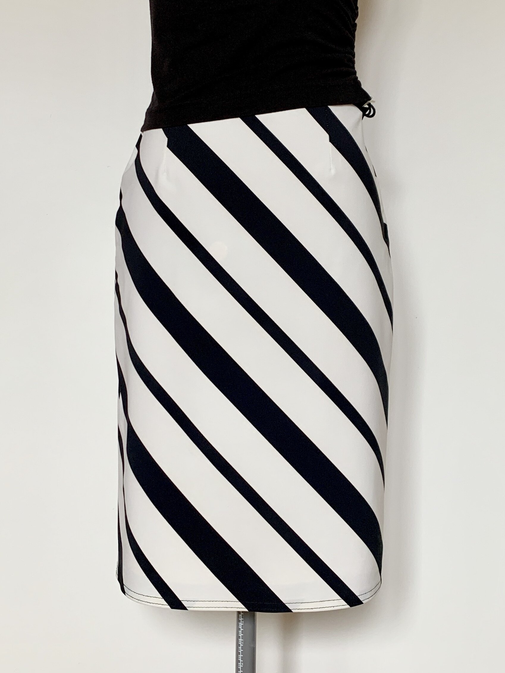 Black &amp; White Diagonal Striped Skirt
