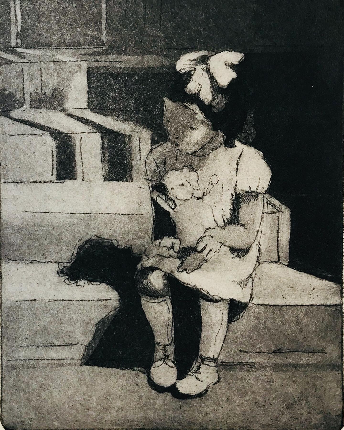 We will never forget. Thinking of those we lost on #holocaustremembranceday 
.
.
&lsquo;Waiting, 1941&rsquo; 
This etching was inspired by a photo of my mum, a second generation holocaust survivor, sitting on the steps of her home in Budapest shortly