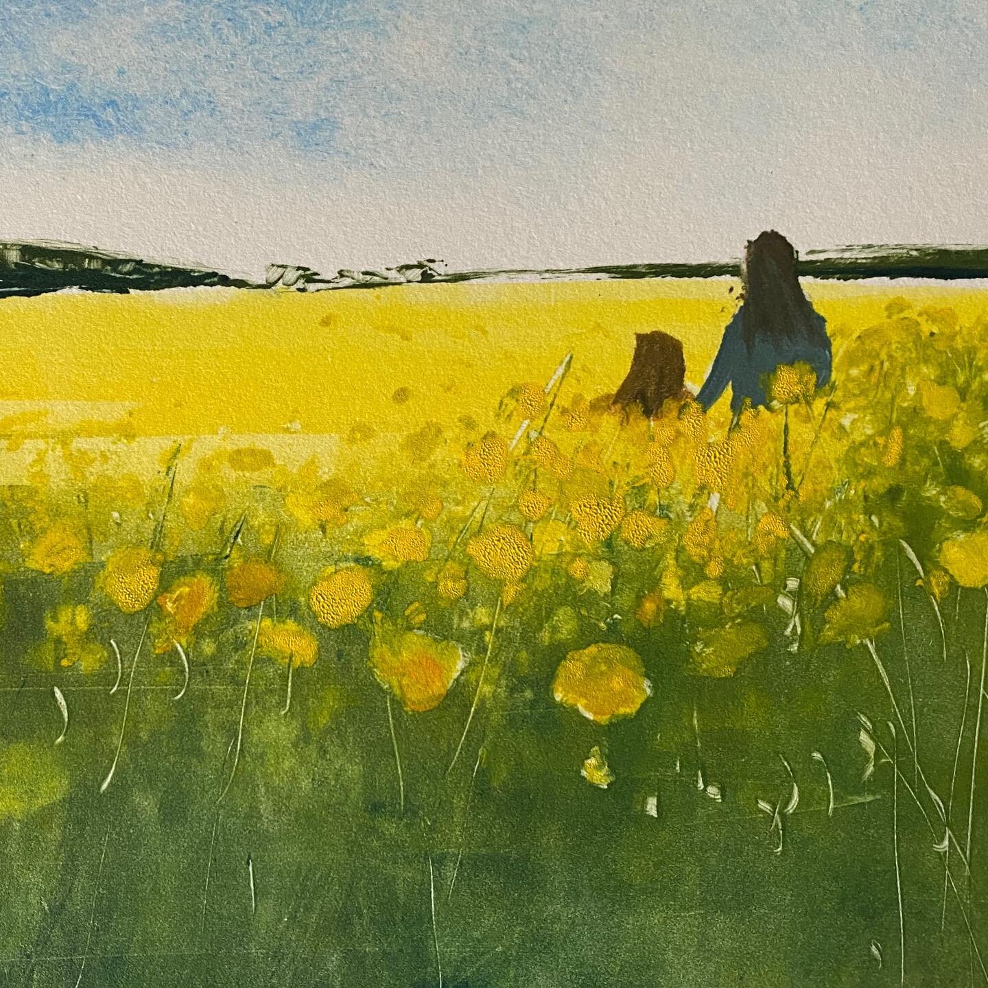 I thought I didn&rsquo;t like yellow... but a few hours immersed in it has definitely lifted my spirits. 
.

Monotype/one-off print/painting pulled through the press.
.

#yellow #canolafields #clavering #essex #motheranddaughter #family #art #monotyp