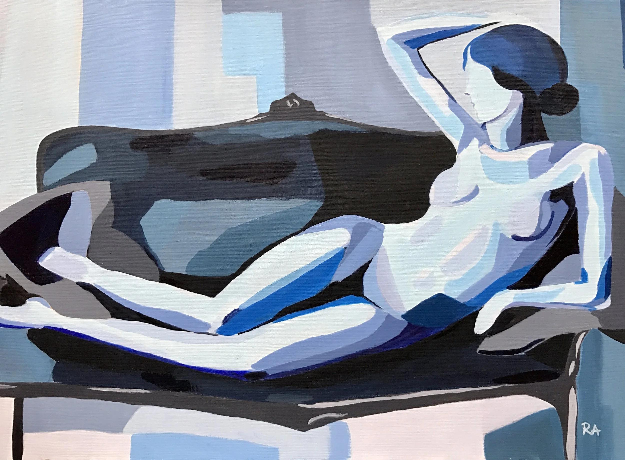 (SOLD) Blue Nude on Settee, 2017