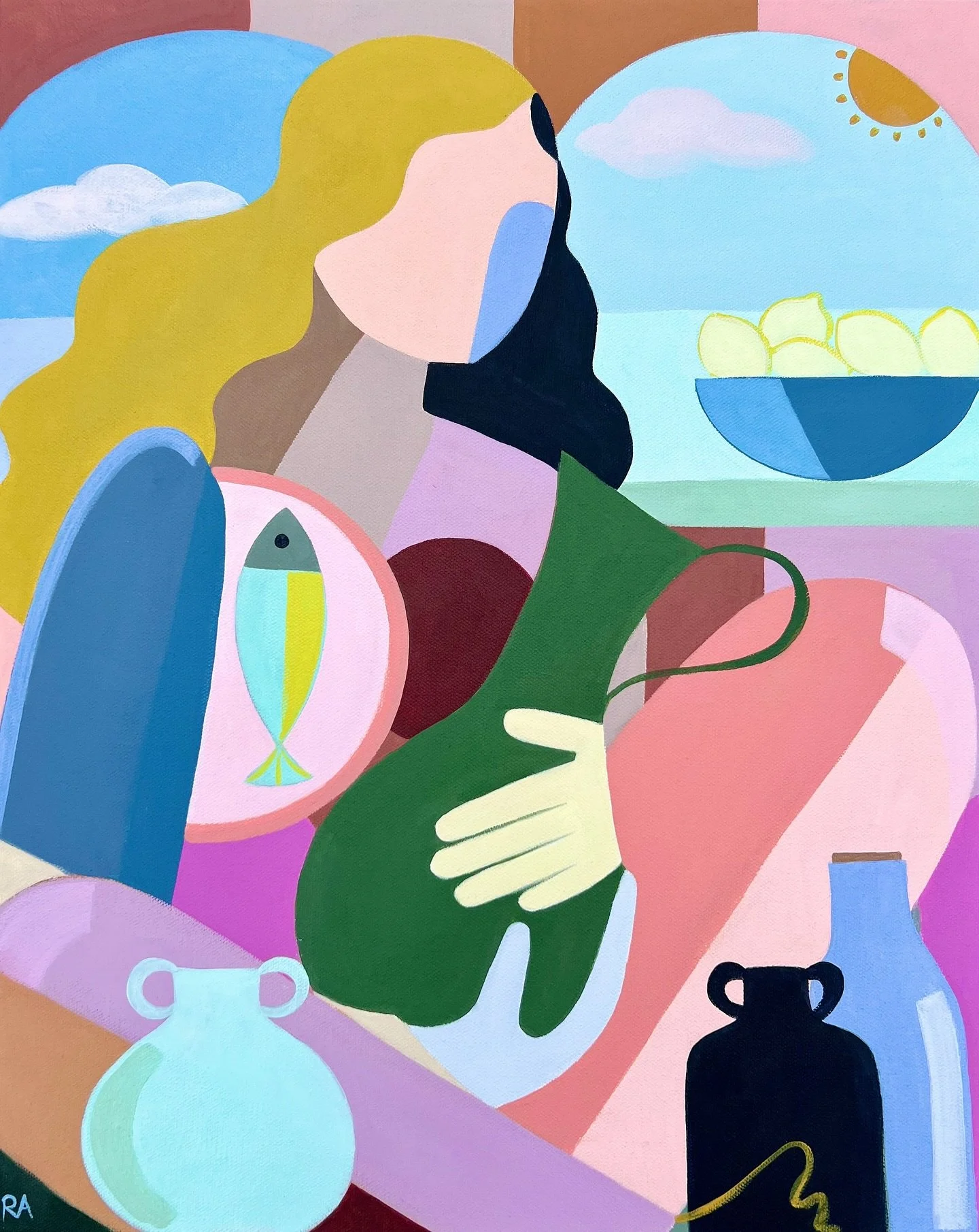Shapes + color + magic. File this one under paintings I&rsquo;d like to jump into &agrave; la Mary Poppins. 

Colors mixed with intention for this love letter to the Mediterranean @liquitexofficial #liquitexcye 

Available @rennieartcompany 🐟
