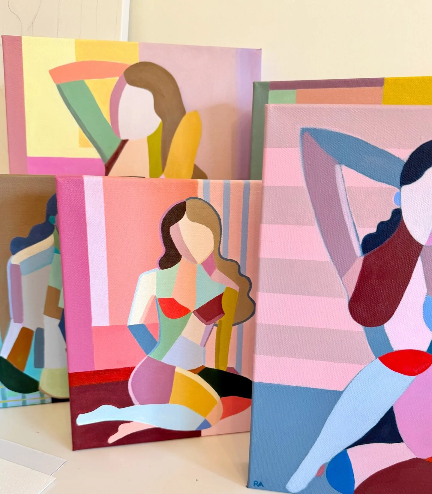 Ladies in waiting for @spotlightonart January 26-31! Collections can be a bear, but I love when they finally come together. Working on one more to round out this stripe-y little sorority.