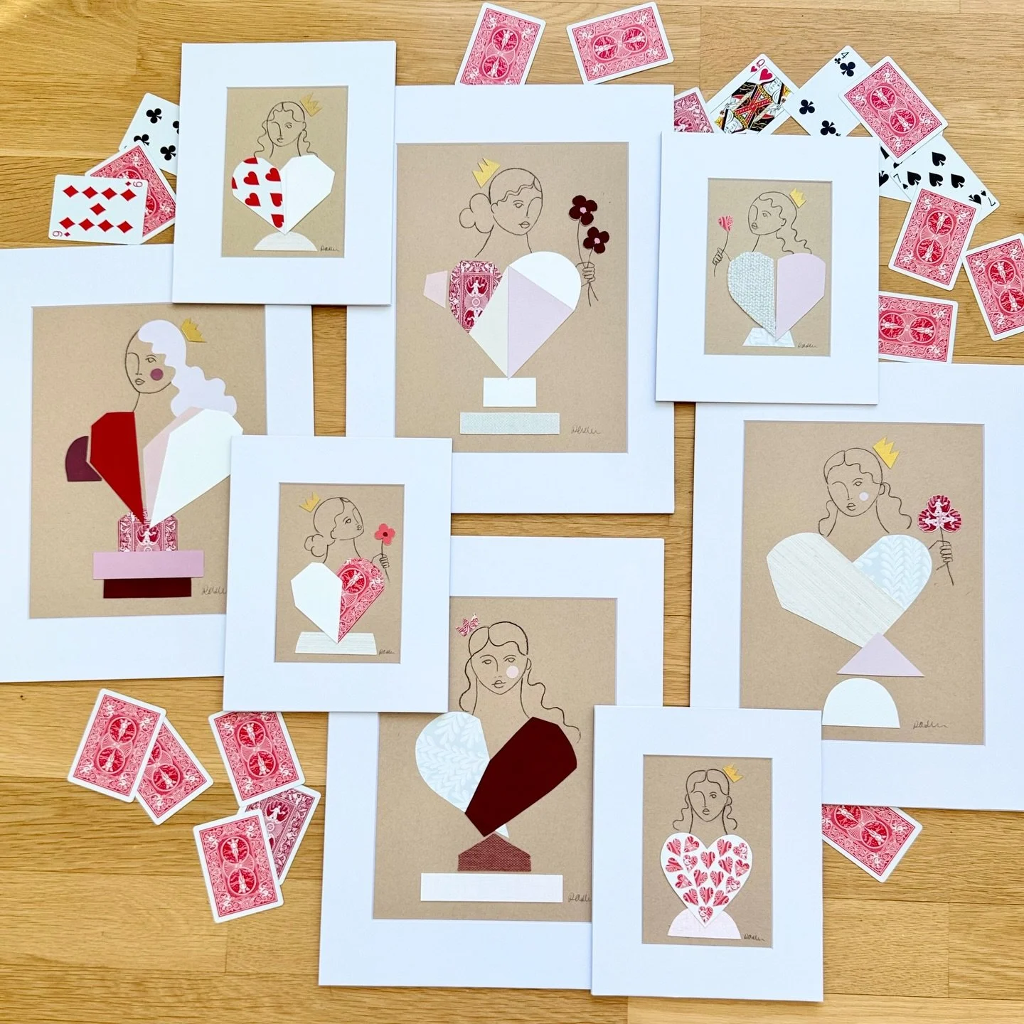 &hearts;️The Queen of Hearts collection is now available online and in gallery! @laa_artcollective 

Mixed media collages inspired by the icon, assembled with paper, fabric swatches, painted shapes, playing cards and love &hearts;️

Link in bio