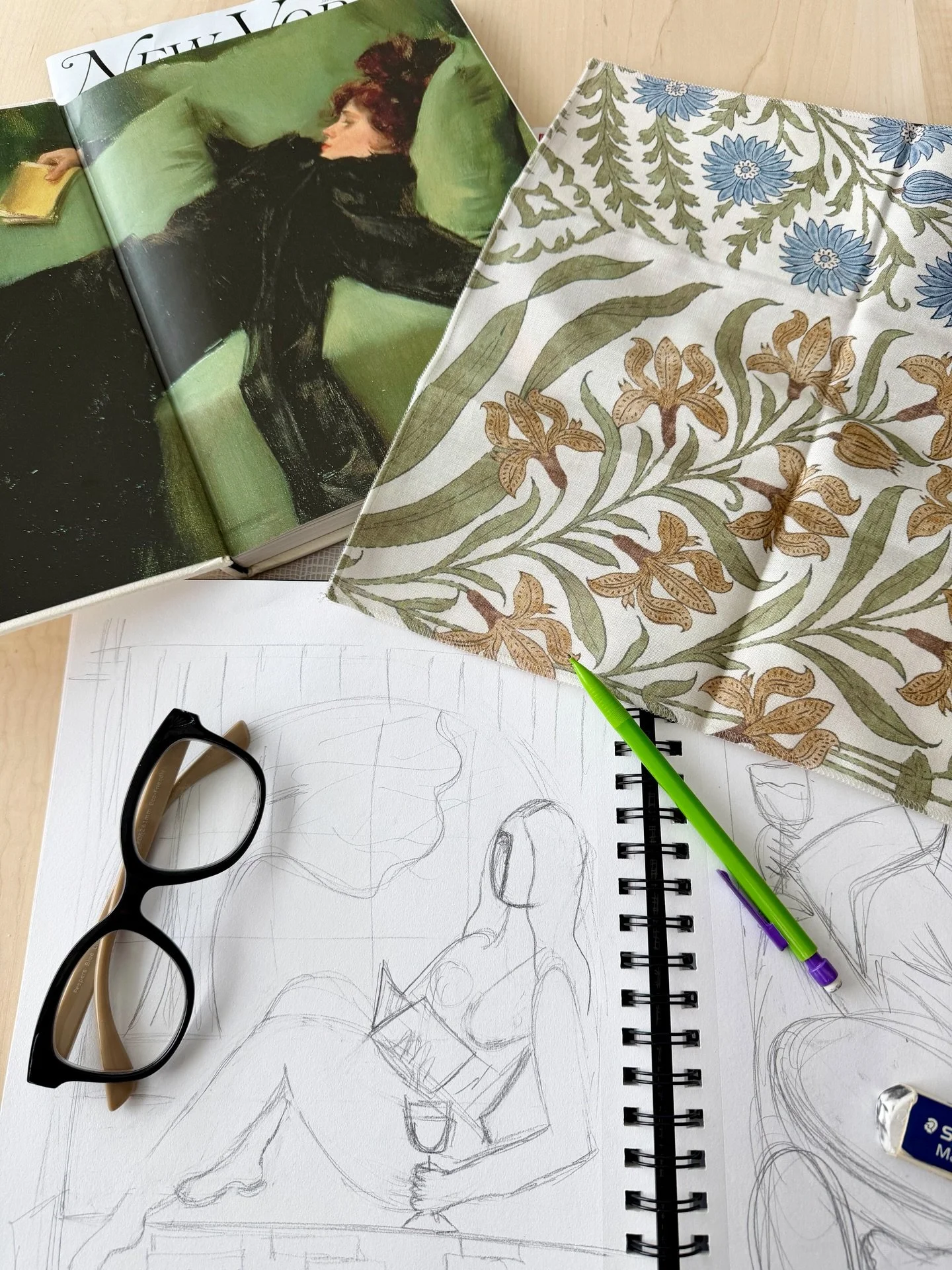 Spending much of this week making sketches of the analog variety for my latest commission, drinking matcha and flipping through artsy coffee table books. 

The iPad is great for color, but a sketchbook forces me to slow down. I like the messy simplic