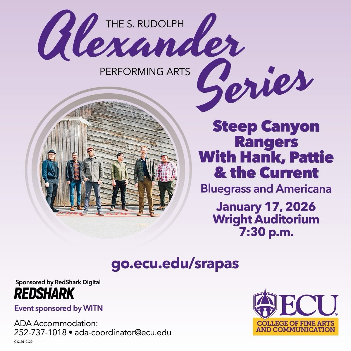 Get @reshare_app &bull; @ecualexanderseries 🎬 One week away! 🎶

NC favorites Steep Canyon Rangers hit the stage with Hank, Pattie and The Current for a night of Bluegrass Americana you won&rsquo;t want to miss.

📅 Jan 17, 2026 | ⏰ 7:30 PM
📍 Wrigh