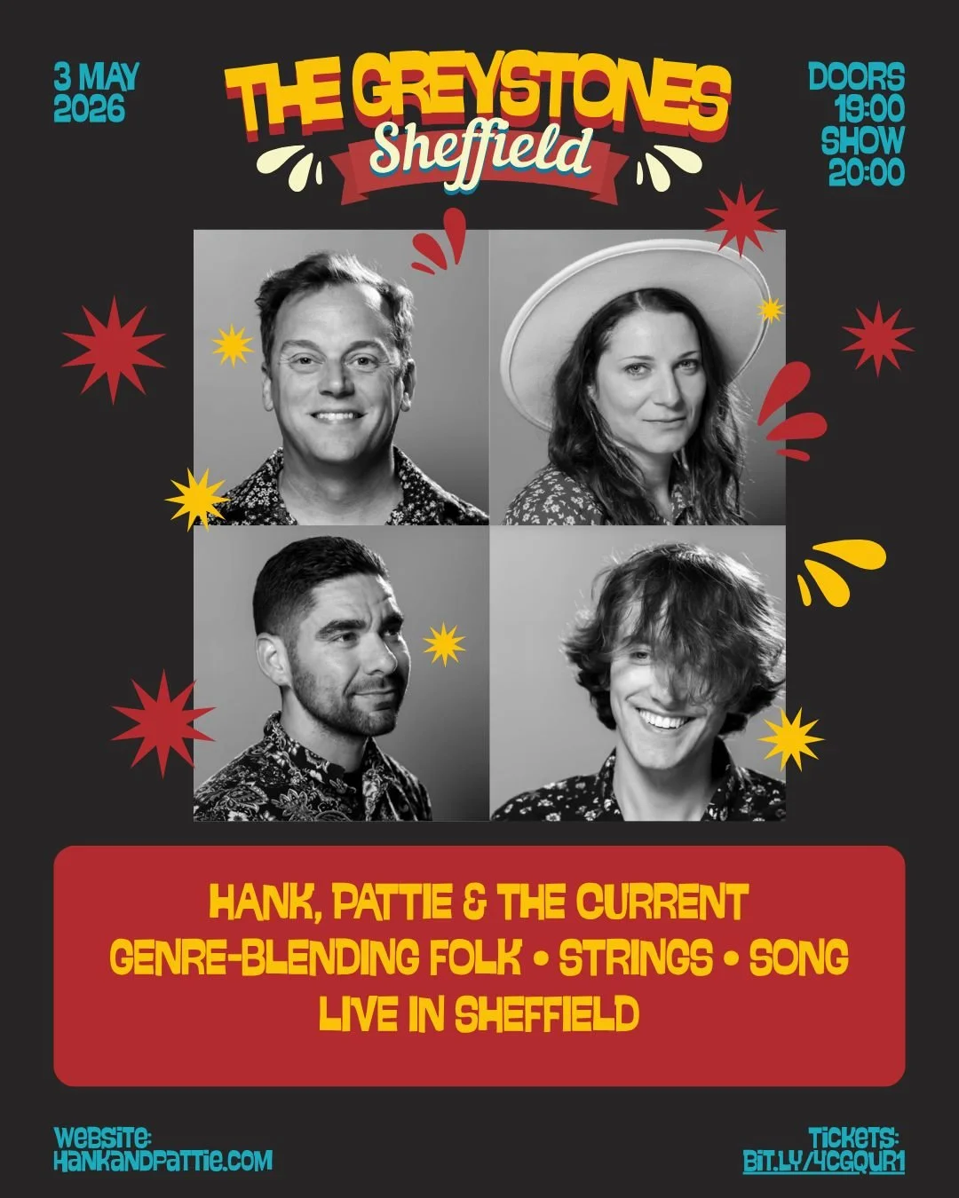 Sheffield, UK - we're coming your way! Join us May 3 at @thegreystones for an intimate night of strings, songs, and storytelling.

Doors 7pm | Show 8pm

#hankandpattie #sheffield #uktour #bluegrass #thegreystones #americanauk