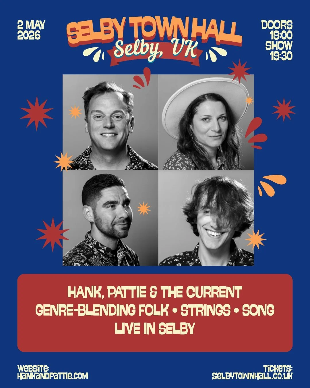 Selby, UK - you're our second stop on the tour! We can't wait to see you May 2 at @selbytownhall. 🎻

Ticket link in bio!

#hankandpattie #uktour #selbyuk #hankpattieandthecurrent #livemusic