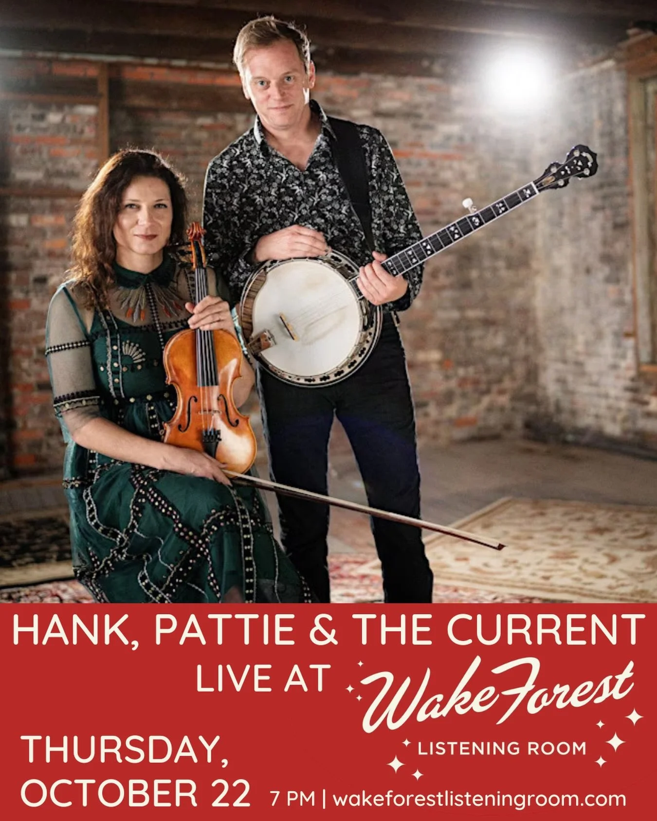 🎻 NEW SHOW ALERT 🎻

We can&rsquo;t wait to see our friends in Wake Forest on 10/22! Tickets for our show at @wakeforestlistening are on sale now. 🎶

#hankandpattie #hankpattieandthecurrent #adventurousstrings #wakeforest #ncmusic