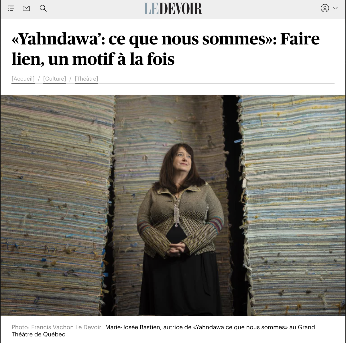 Yahndawa’: ce que nous sommes : Faire lien, un motif à la fois [Le Devoir]