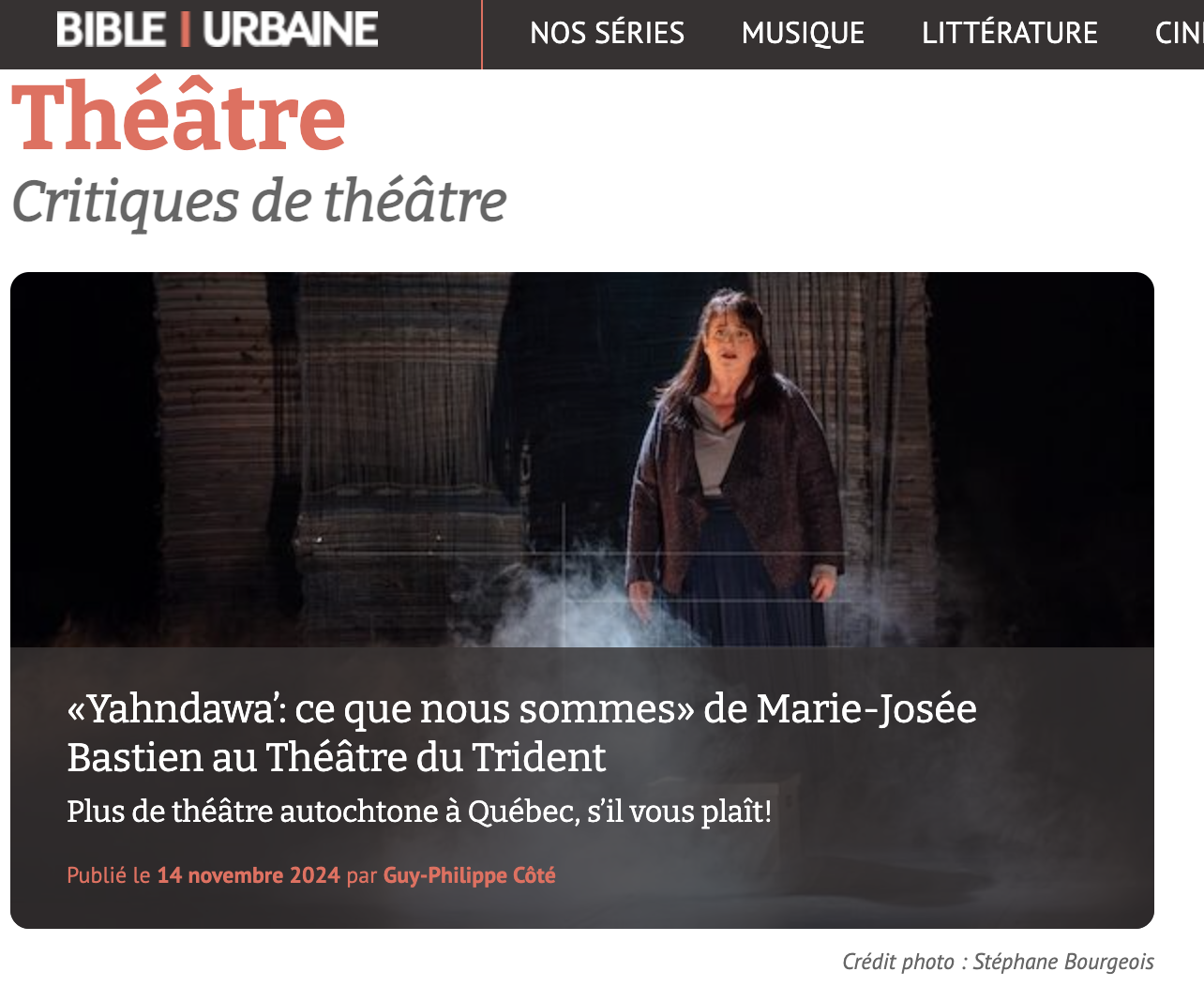 Plus de théâtre autochtone à Québec, s’il vous plaît! [Critique - Bible Urbaine]