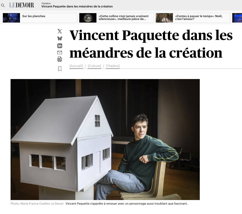 Vincent Paquette dans les méandres de la création [Le Devoir]