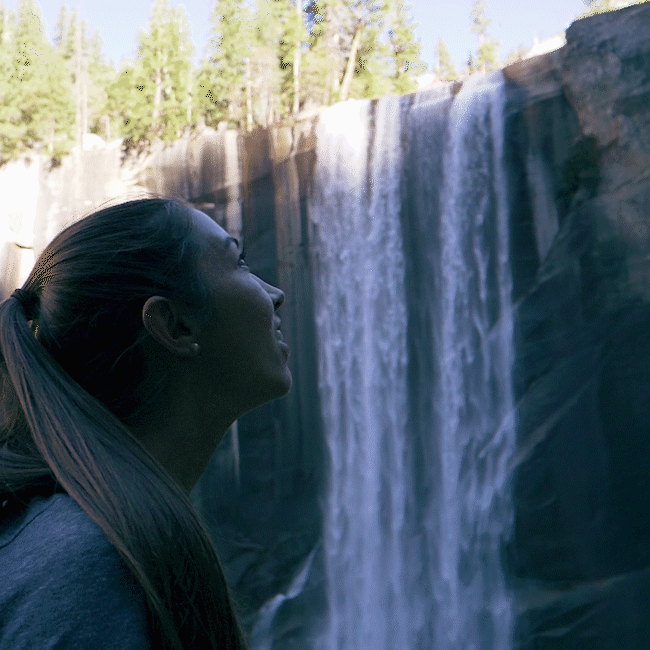 Vernal Falls has a stone staircase winding up directly beside it. If the flow of the waterfall is heavy, you will be soaked without a poncho! This is the waterfall at a relatively calm state.