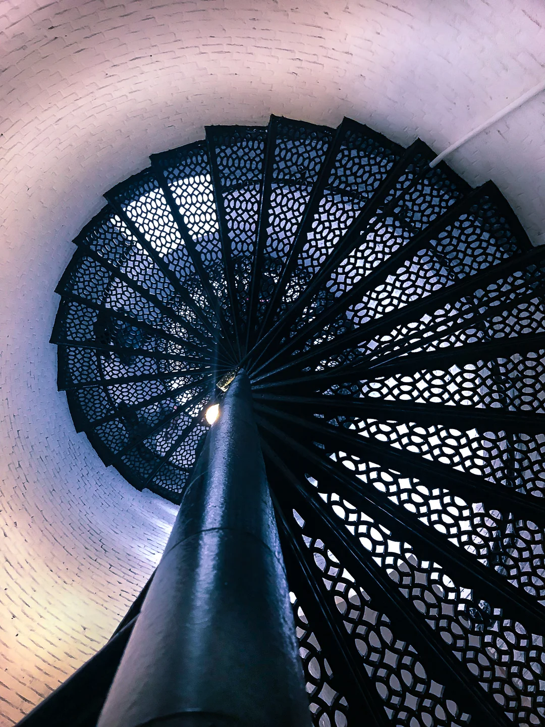 The spiral staircase going up the tower can be tricky when you have traffic going both directions.