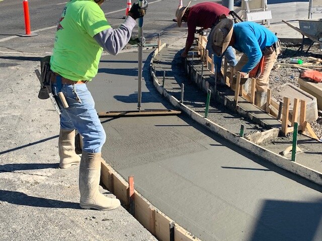 Form and pour concrete-curb & gutter, ada ramp, sidewalk