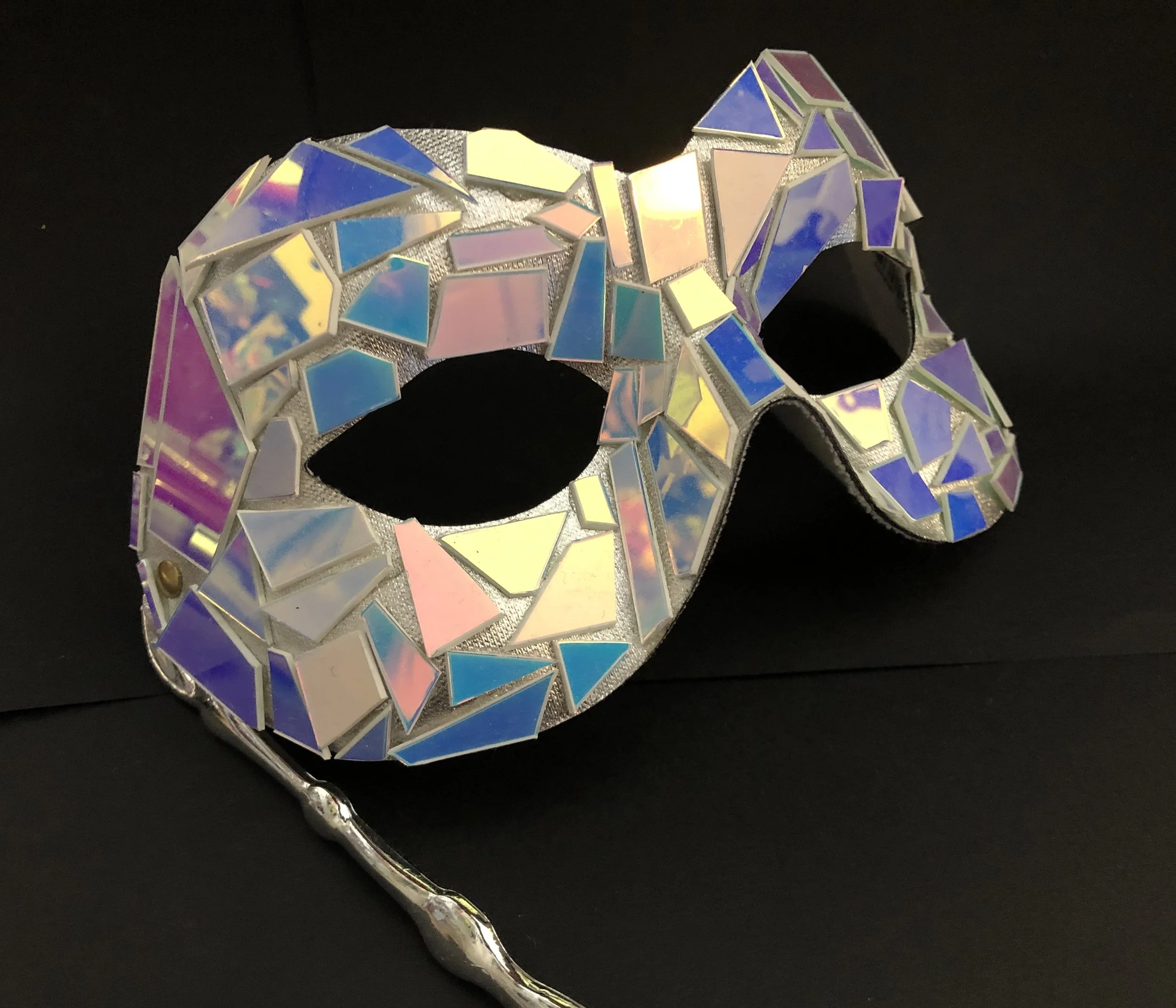 Hand Held Iridescent Mirror Mask