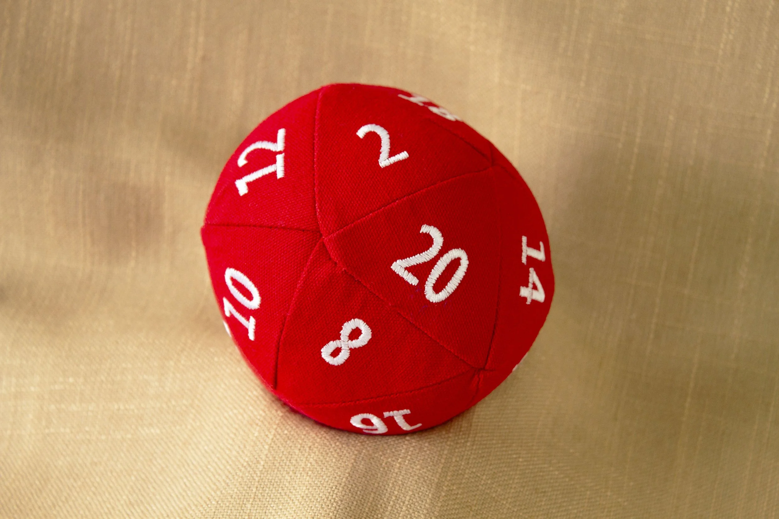 Small Red Canvas D20 with White Numbers