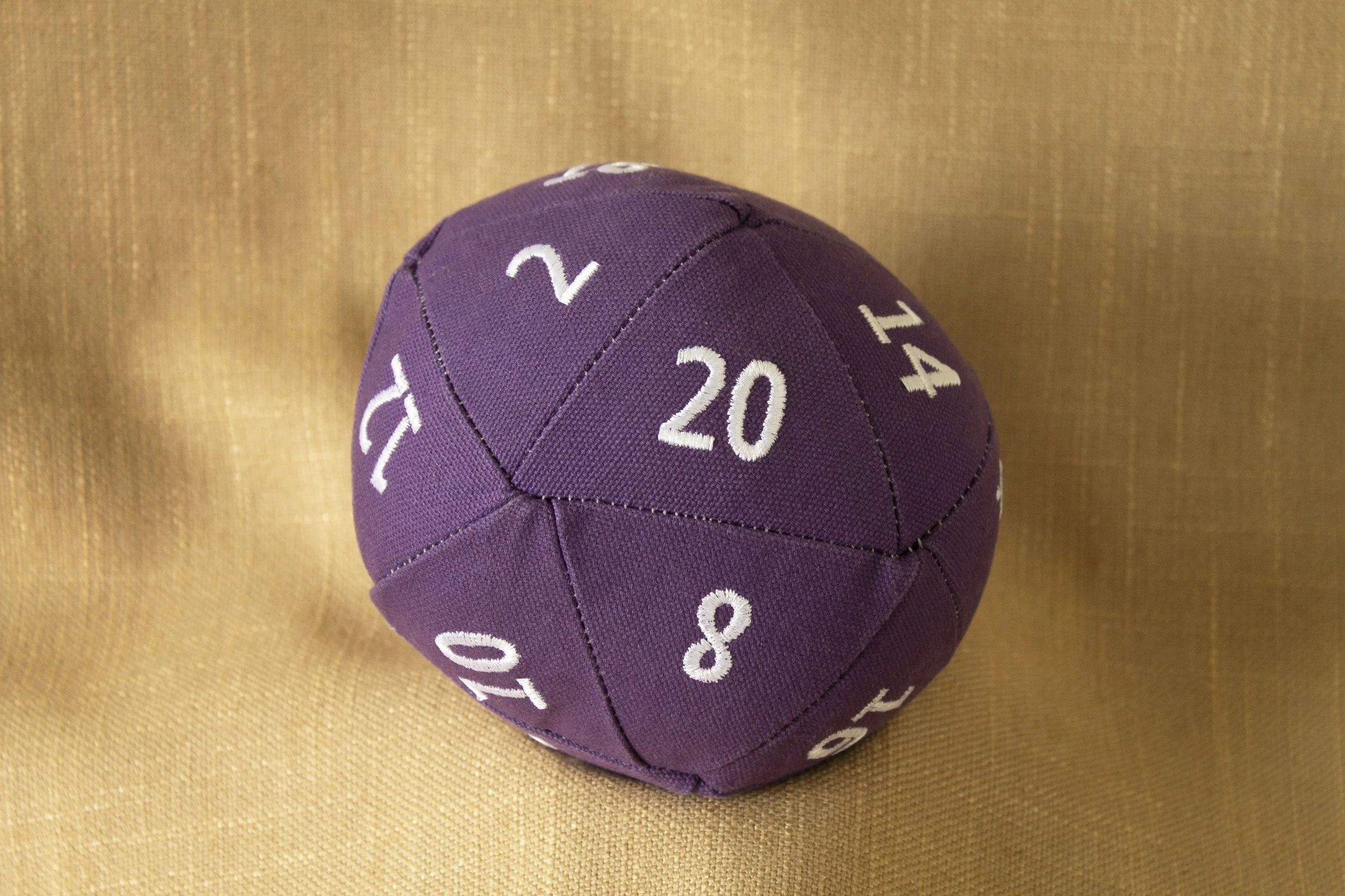 Small Purple Canvas D20 with White Numbers