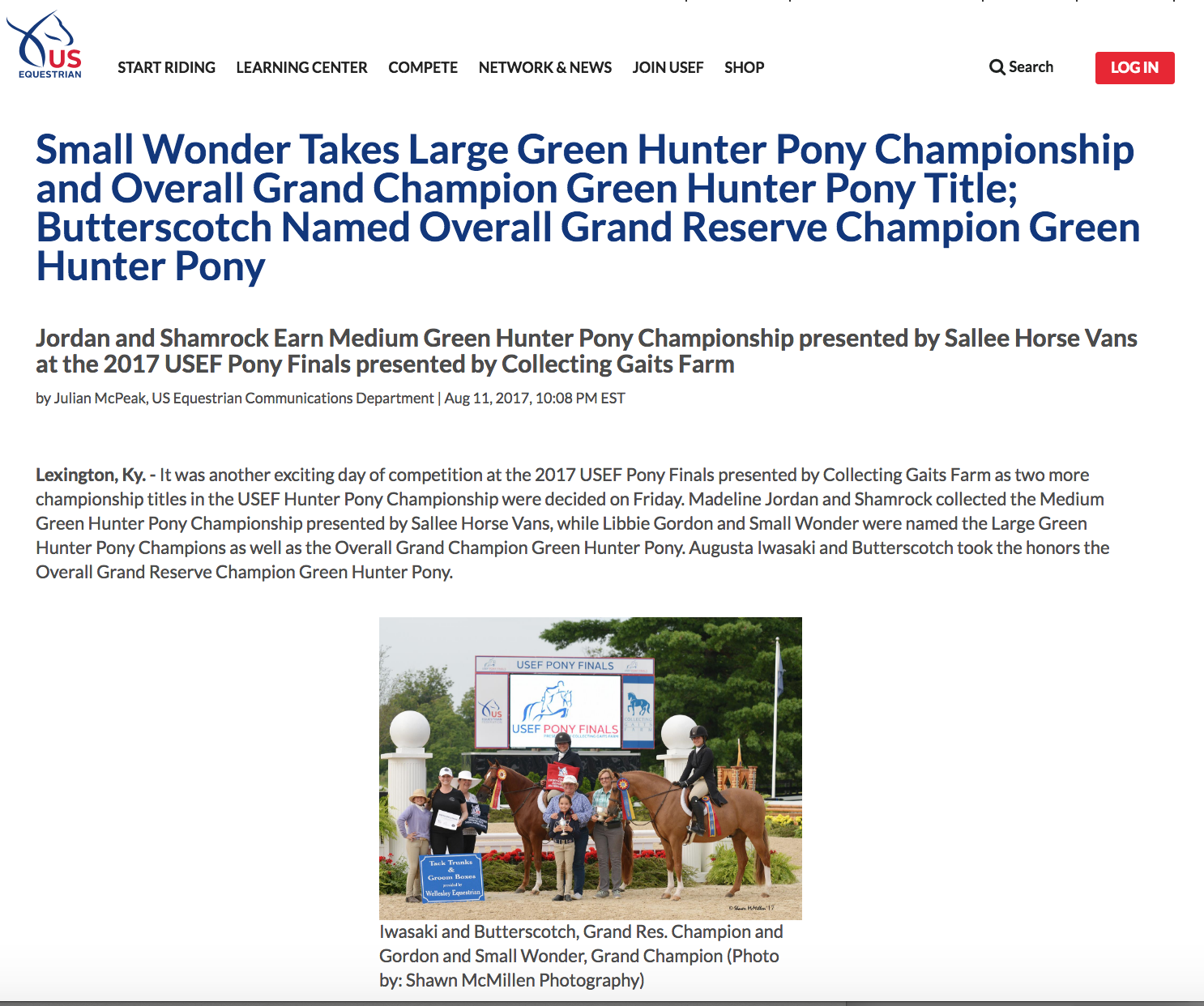 2017 USEF Pony Finals press release