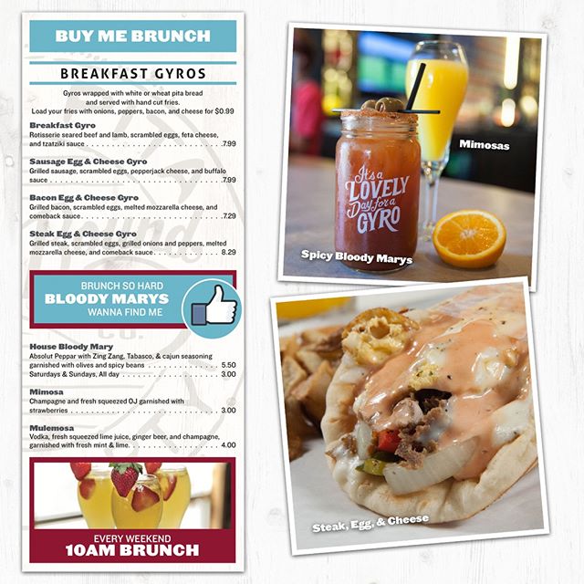 Buy Me Brunch! Every Saturday and Sunday from 10am-Until. Breakfast Gyros, Spicy Bloody Marys, Mimosas, hummus&hellip; the perfect weekend treat! #Brunch #GloryBound