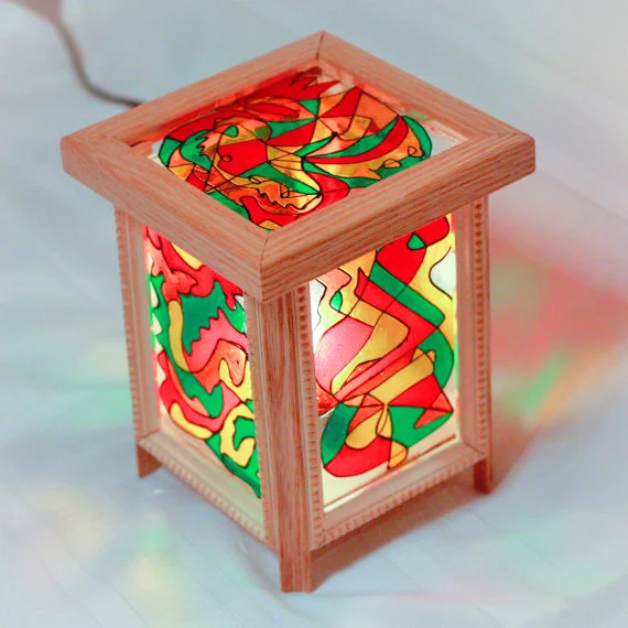 Abstract Wood & Stained Glass Lamp 1