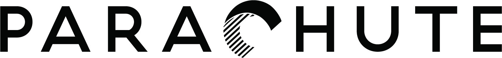 The image features the word 'PARACHUTE' in bold, black letters on a white background.