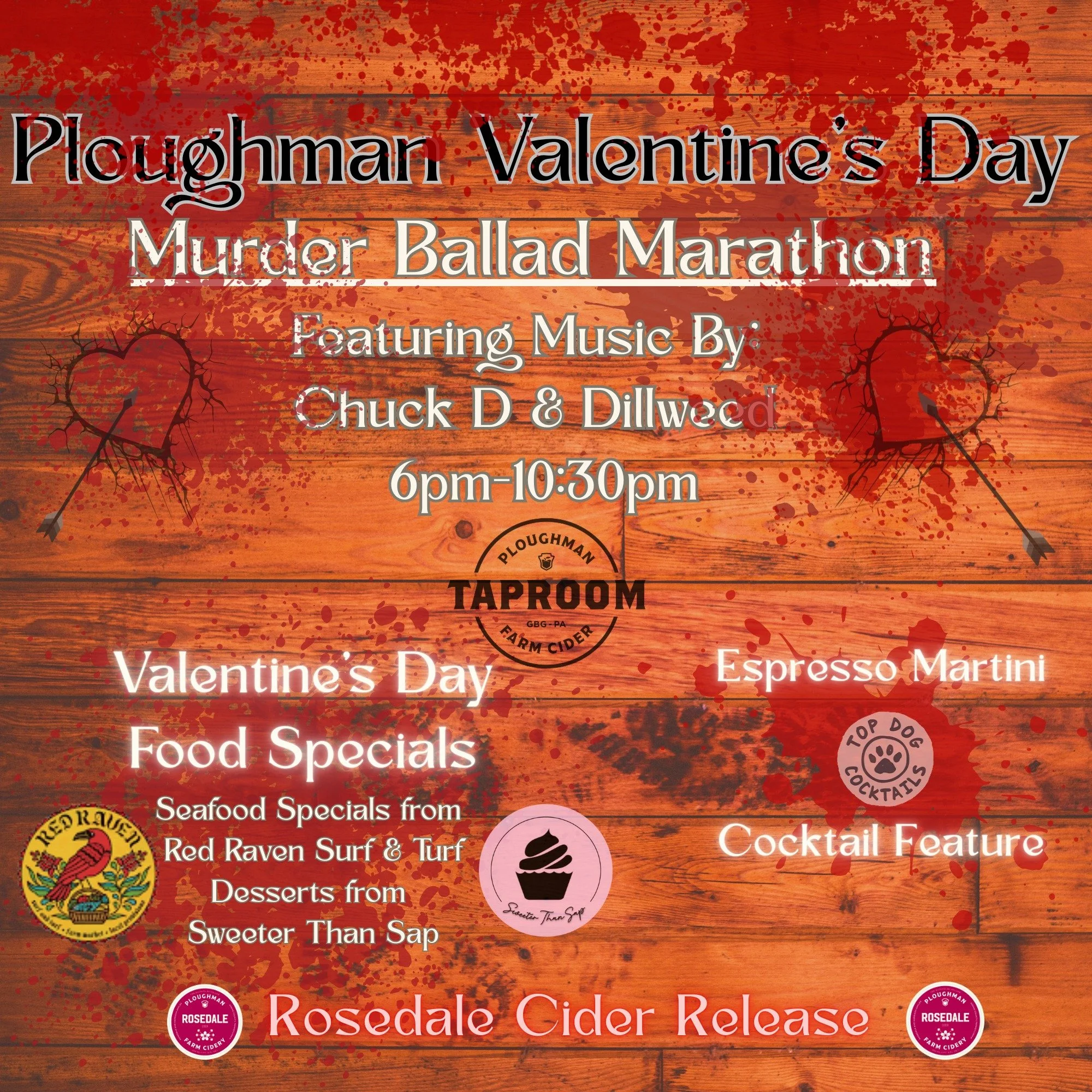 For those of you who may not already have this event on your calendars, now is your chance to amend that. Two bands, an additional hour and a half of music, and all on a Saturday. This will be a Valentine's Day to remember. 
As always we will have so