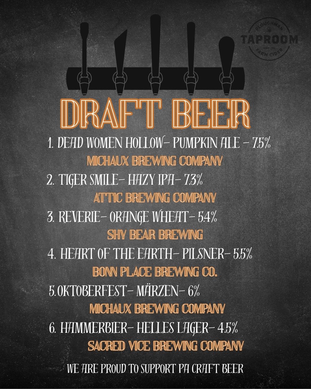 Let's talk beer! 
The taproom carries 6 draft beers at all times in addition to 3 canned products from our friends at @humanrobotbeer. Our draft list rotates constantly but we try to keep a style on for most everyone. We only carry PA craft beer and 