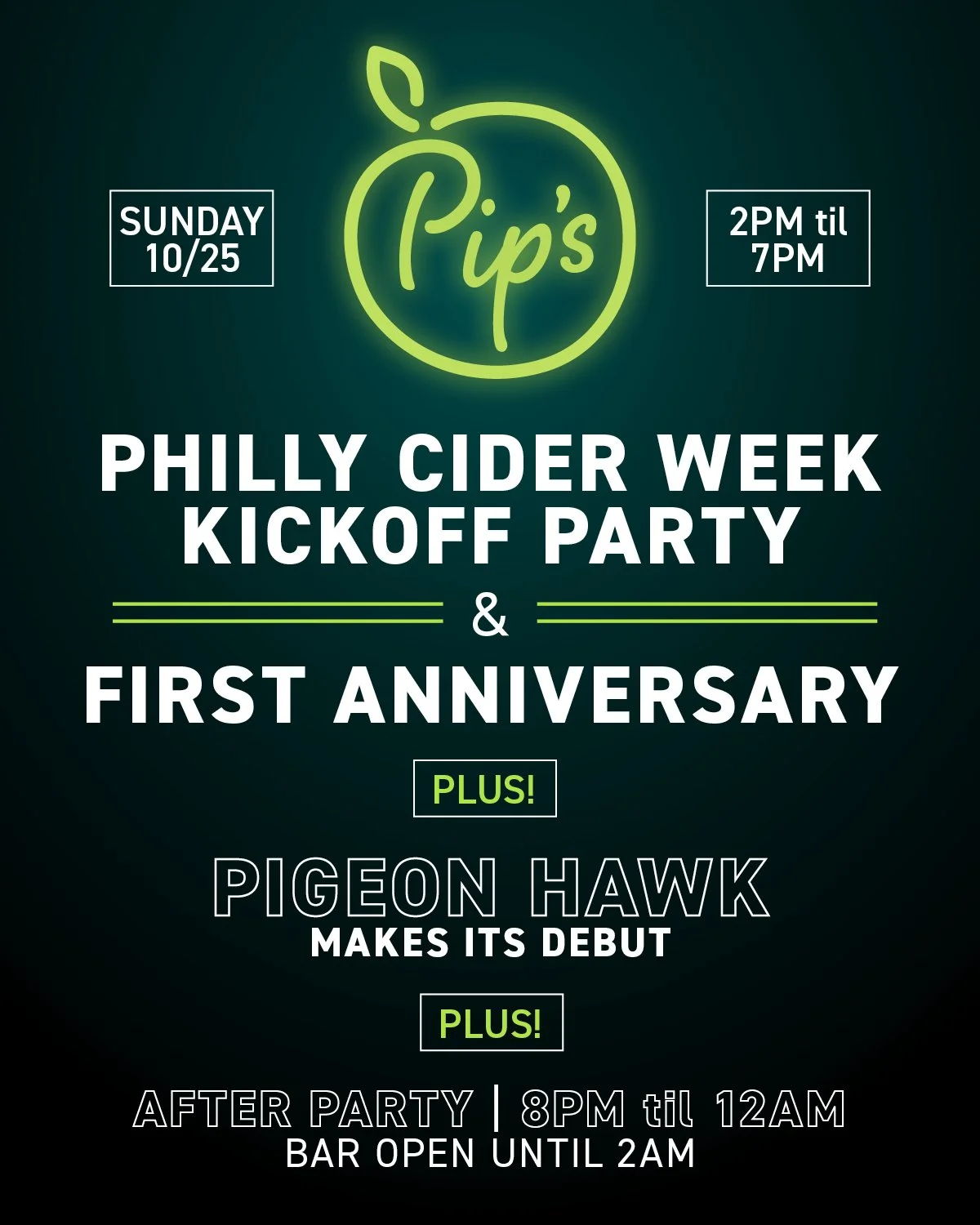 @phillyciderweek  is upon us, friends! Starting next Sunday, we'll be celebrating Philadelphia's biggest celebration of apples all over the city! This is gonna be the best cider week for us yet, and we can't wait to see all of you at @pipsbyploughman