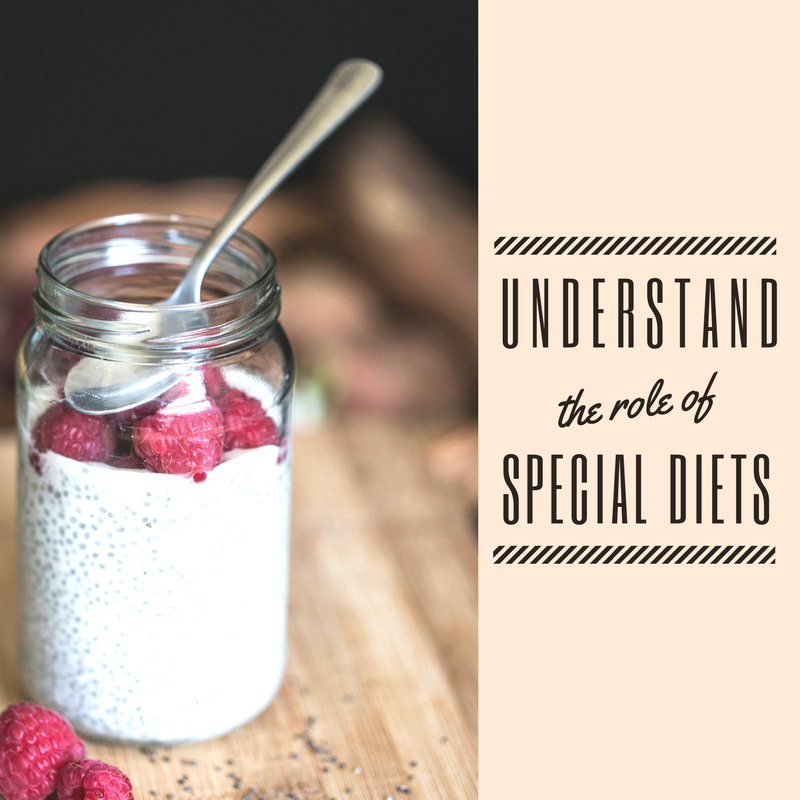 Picture: jar of chai with raspberries. Text: Understand the Role of Special Diets