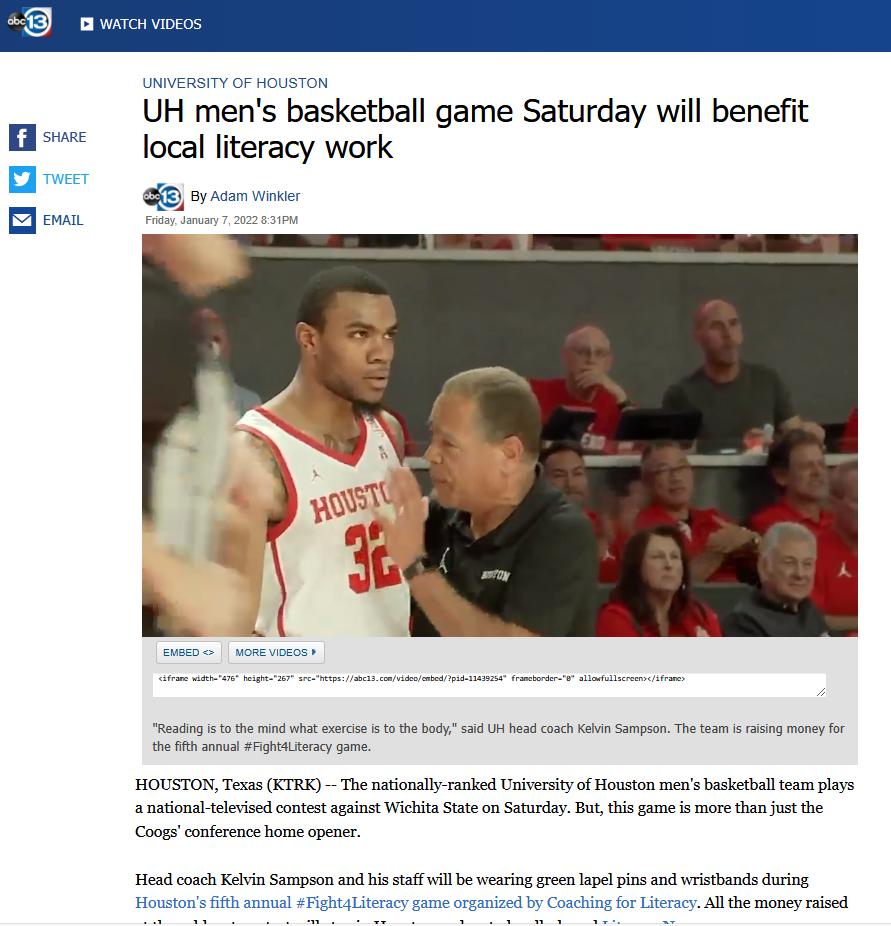 UH men's basketball benefits local literacy work