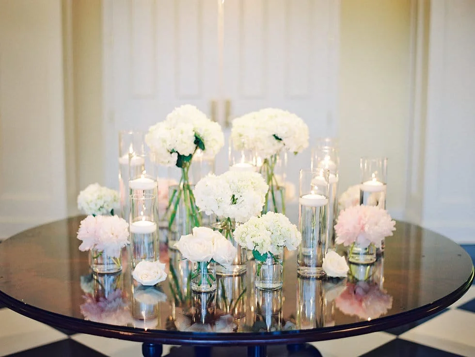 Entryway Centerpiece peonies Hydrangea White and Blush