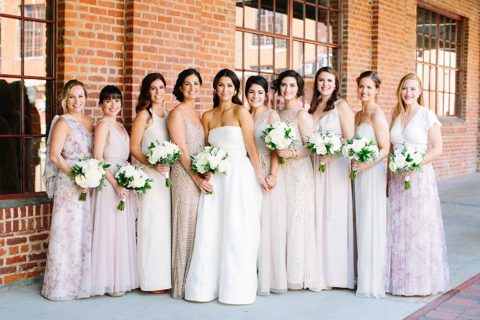 Mix and match bridesmaids dresses from BHLDN
