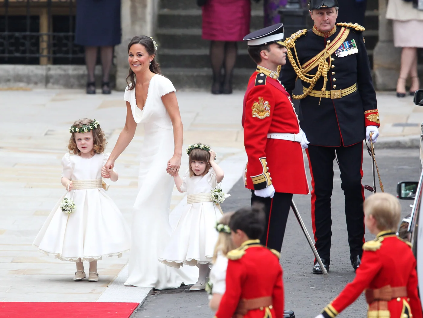 Philippa Middleton with bridesmaids arriving at Westminster Abbey for the Royal Wedding of Prince William and her sister Kate Middleton