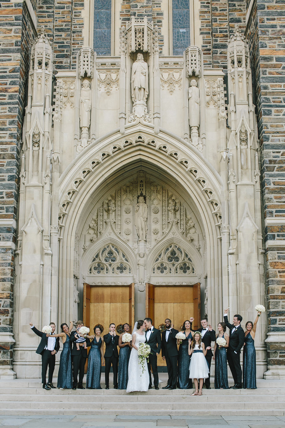 Wedding party in front of Duke Chapel