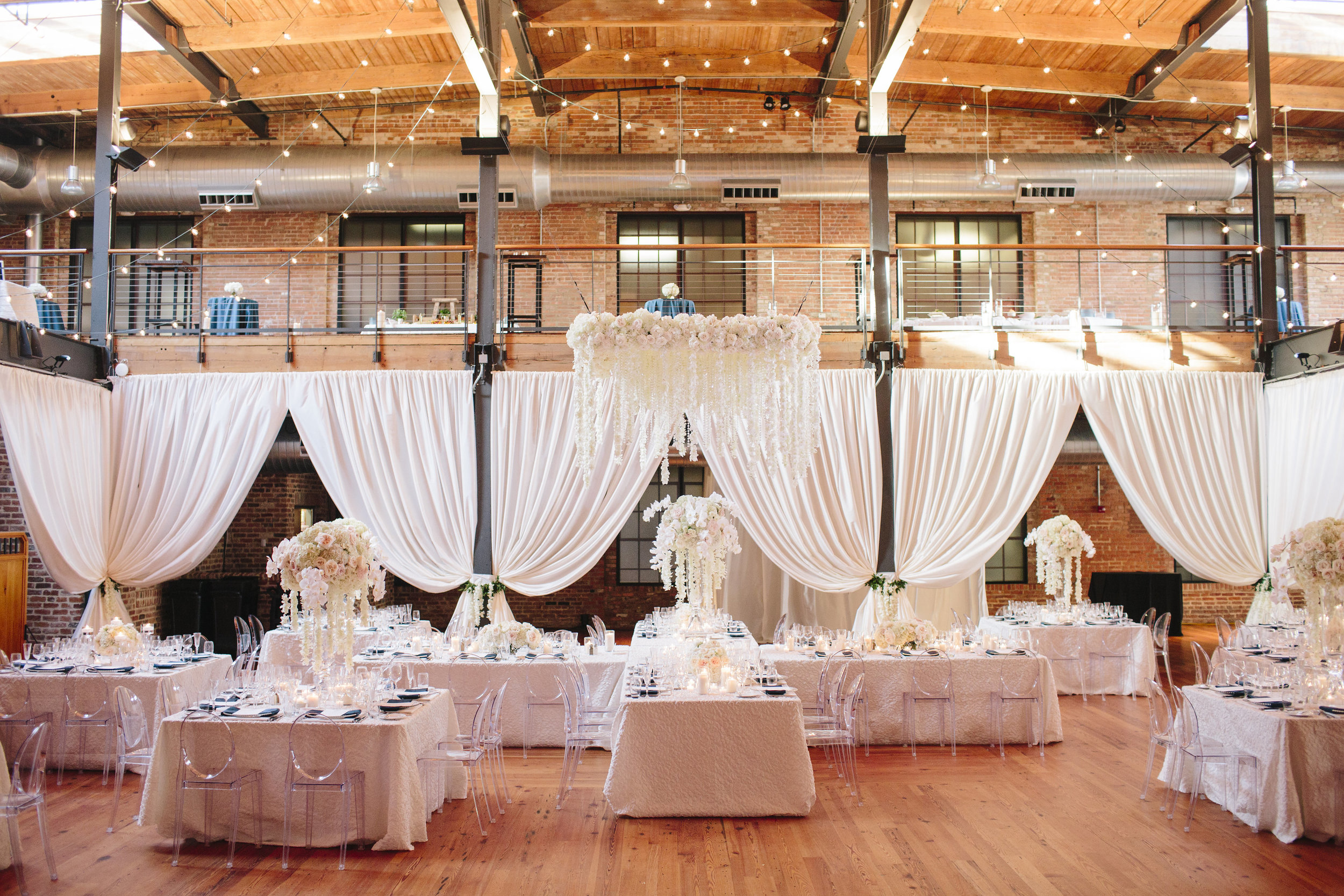 Classic white wedding reception at Bay 7 Durham