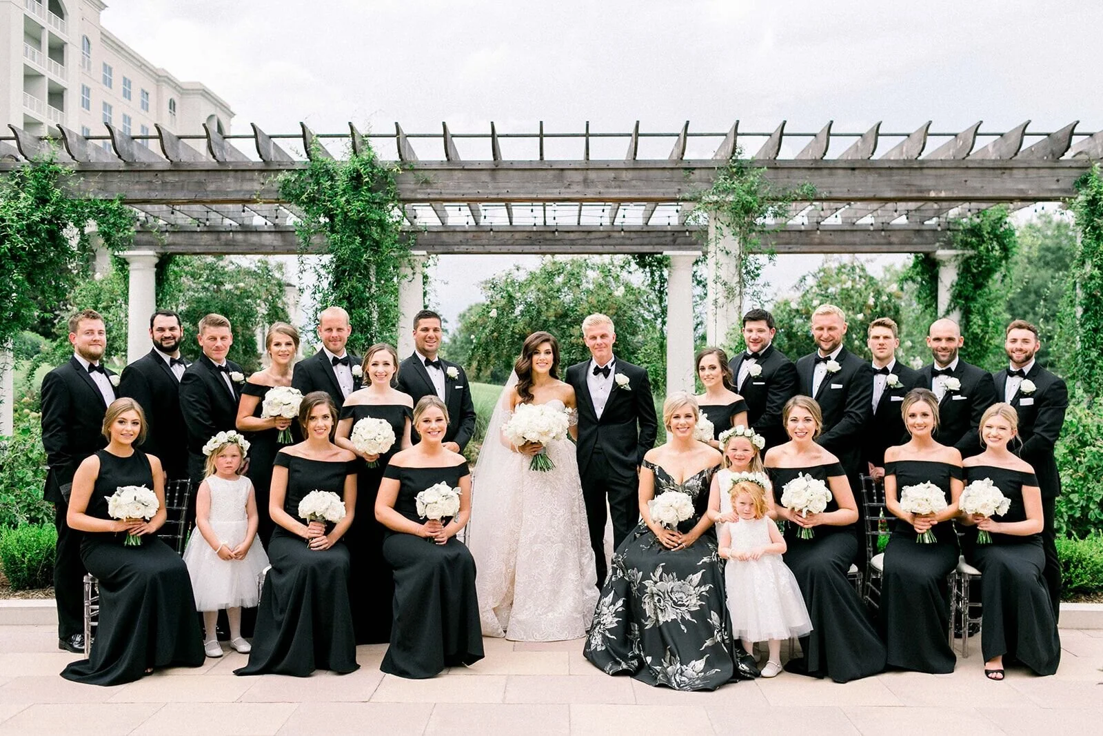 black and white wedding party attire