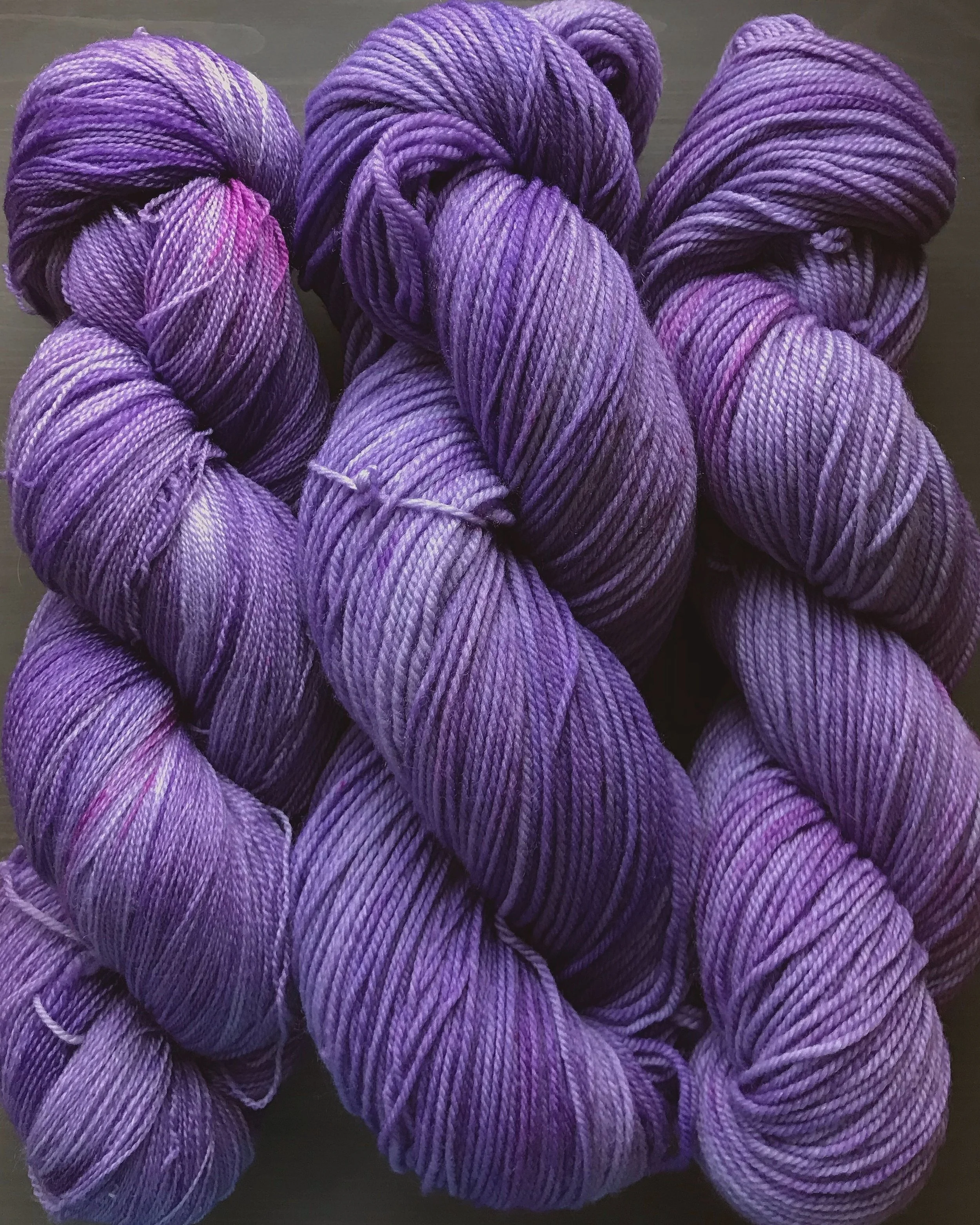 Bellflower I dyed this color after a flower I have in my yard. Mid-purple with pink and blue-purple highlights.