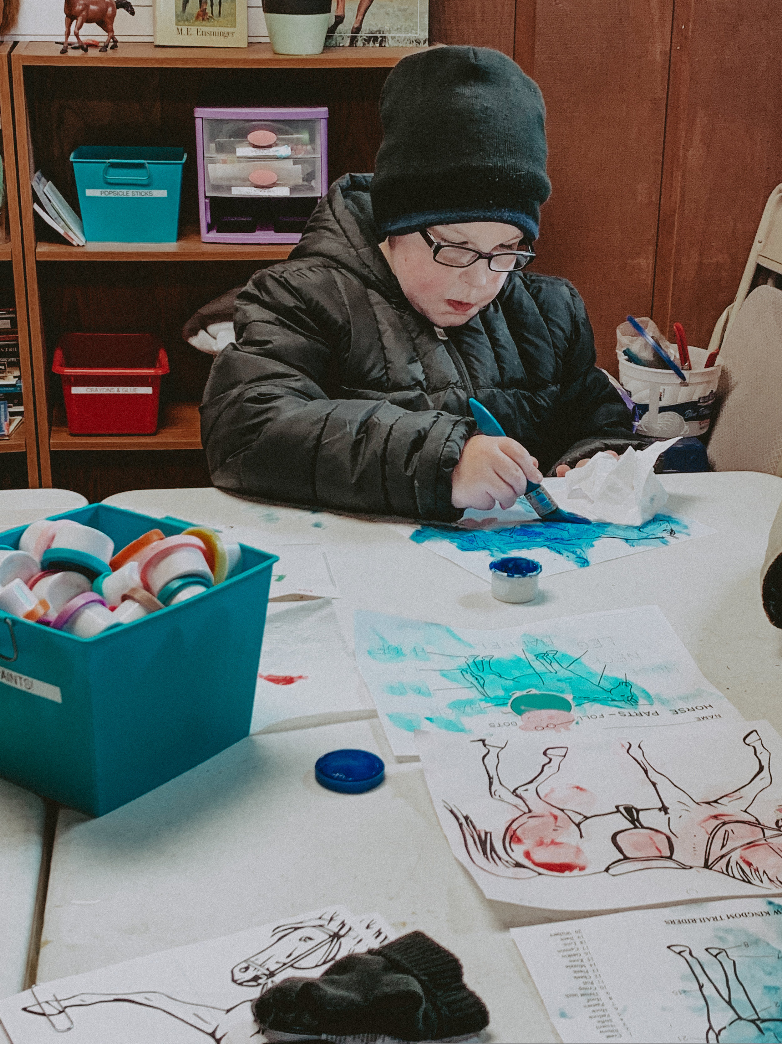 On days when it is too cold to ride, he is still able to help around the barn and work in the classroom doing something fun. This is so nice to still be able to make our drive worth while.