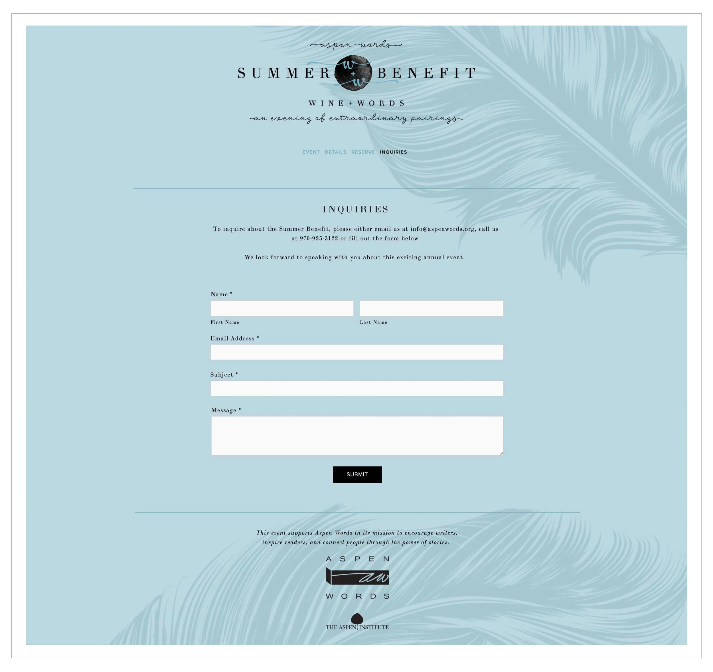 Summer Benefit Squarespace website design by the Qurious Effect