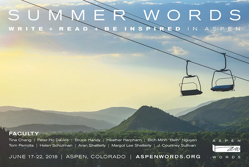 Aspen Words Summer Words Postcard front | Event Collateral Design by The Qurious Effect.