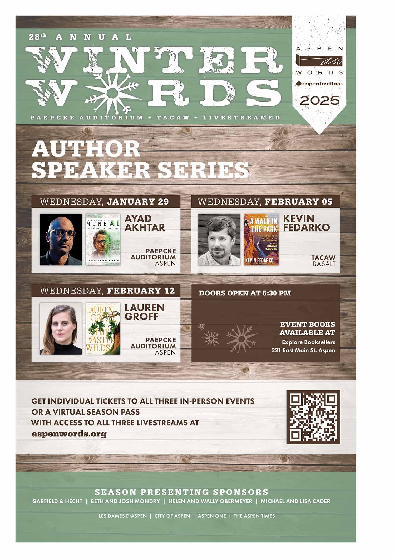 Aspen Words Winter Words poster, showing creative typography and seasonal styling