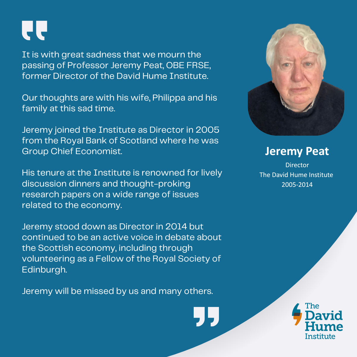 Picture and statement about Jeremy Peat, former Director of DHI