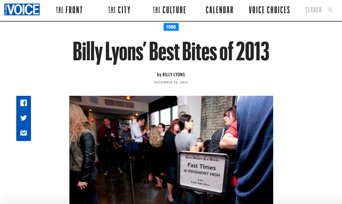 The Village Voice: Billy Lyons' Best Bites of 2013
