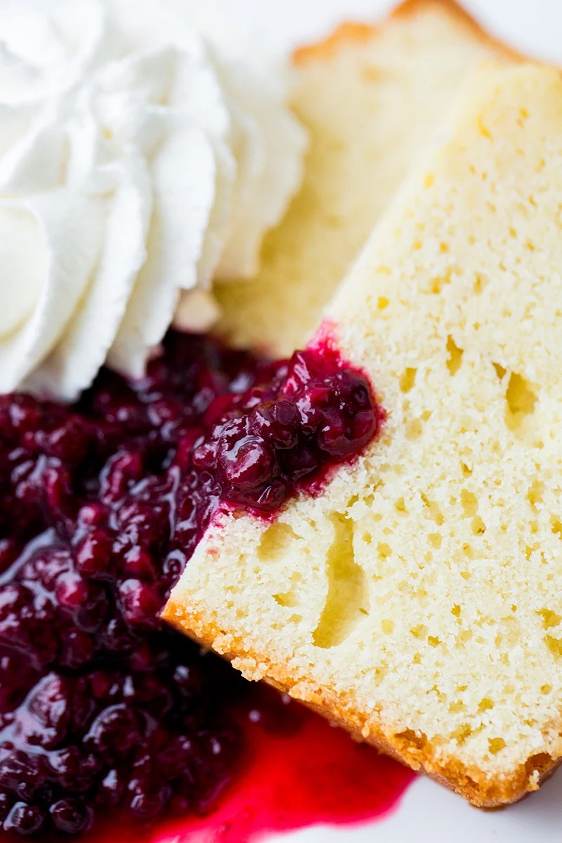 lemon pound cake with blackberry compote