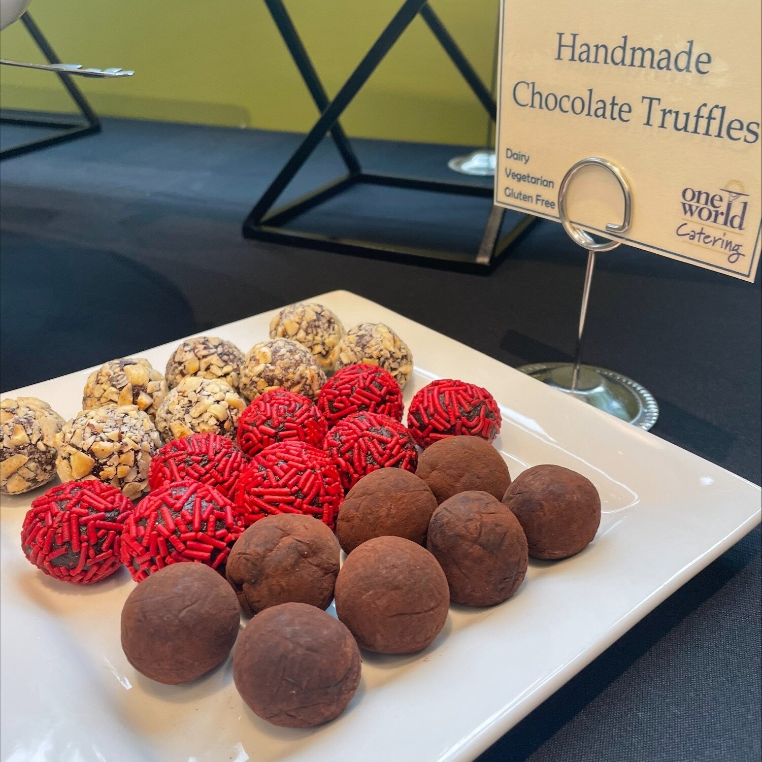 Looking for the perfect small bite? Look no further than these handmade chocolate truffles. Customize the look with your wedding, business, or holiday colors!