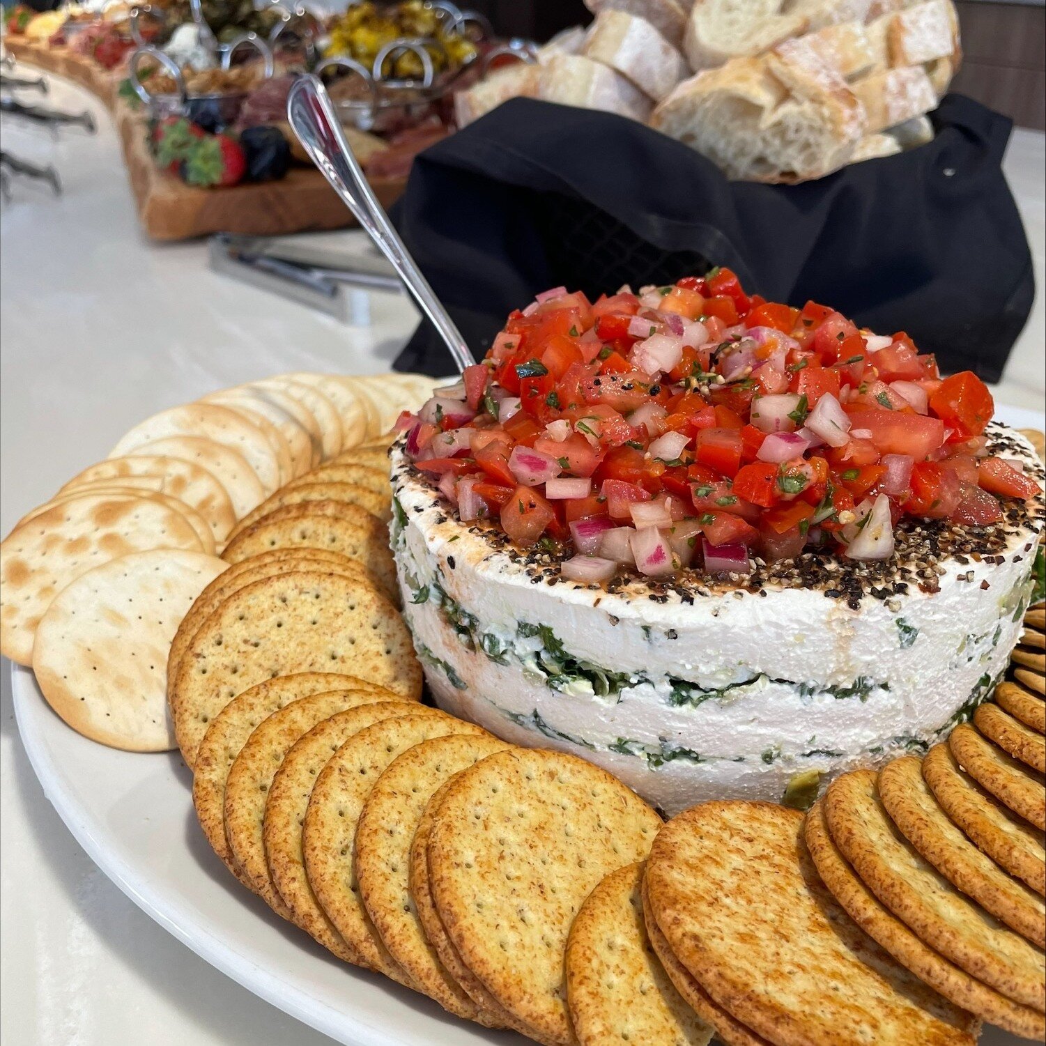 The Spinach &amp; Artichoke Torta: a twist on the classic spin dip. Can't wait until your event to dive into this one? Head over to @lennies_btown to give it a try!