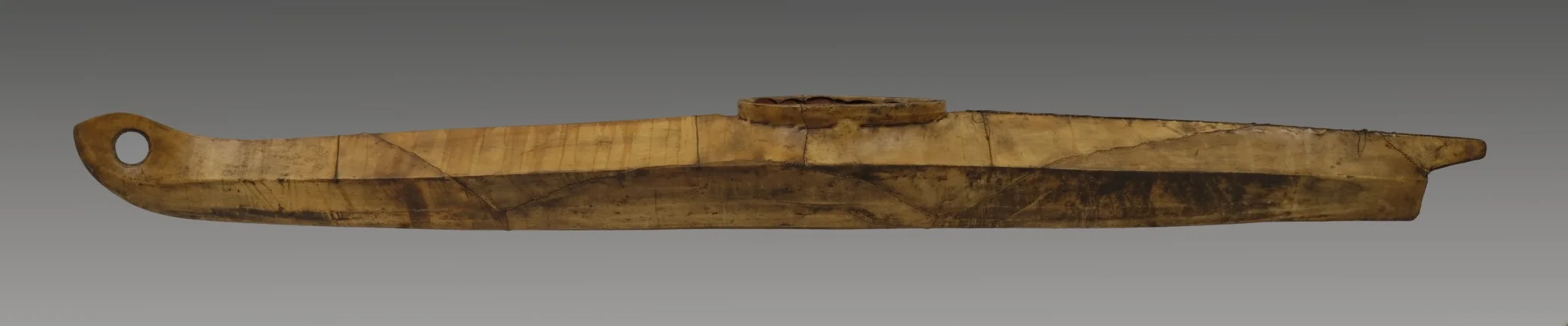 Yup’ik, one-hatch kayak, collected 1894. Wood and hide, 180 × 24 × 17 in.; weight: 40 lb. Hood Museum of Art, Dartmouth College: Gift of the Smithsonian Institution; 47.30.10864.